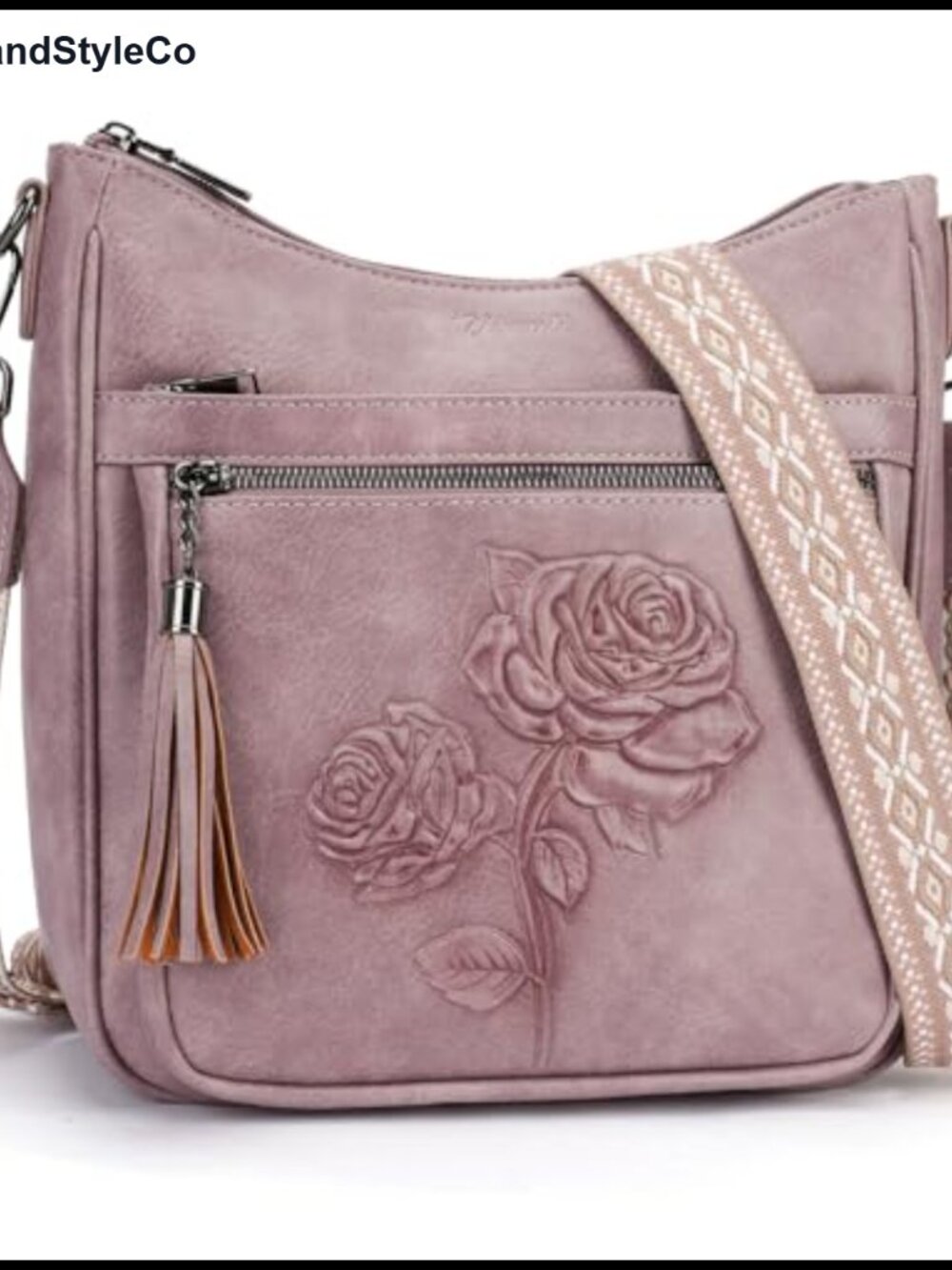 Vegan Leather Hobo Crossbody Bag with Floral Embossed Pattern